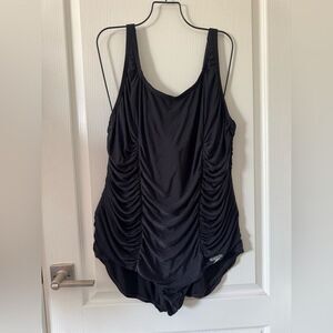 Speedo Black Ruched One Piece Swimsuit XXL